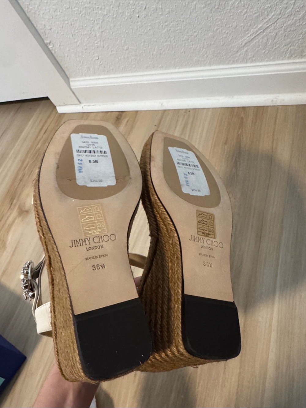 Jimmy Choo White Espadrille Wedge Sandals with Crystal Buckle - Picture 5 of 5